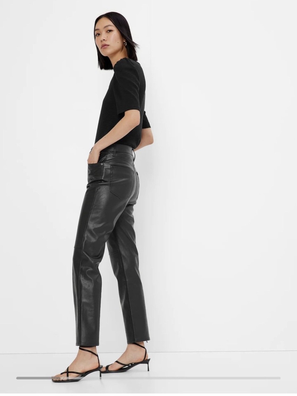 GAP Faux Leather High Rise Straight Leg Pants Black 26 Petite
